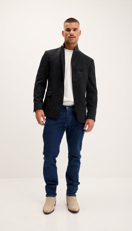 Crystal Logo Embellished Blazer - Black
