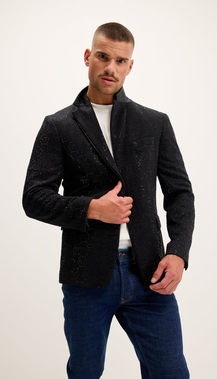 Crystal Logo Embellished Blazer - Black