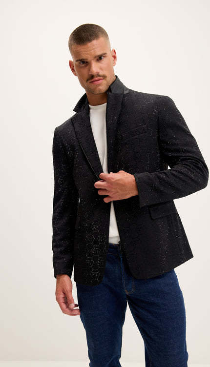 Crystal Logo Embellished Blazer - Black
