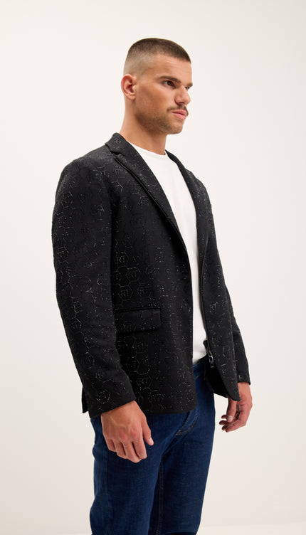 Crystal Logo Embellished Blazer - Black