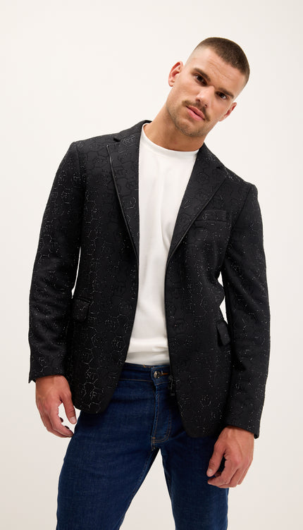 Crystal Logo Embellished Blazer - Black
