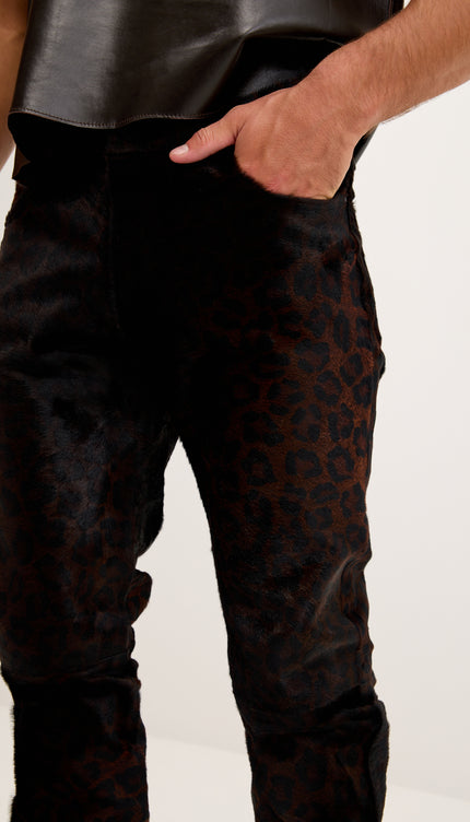 Calf Hair Slim Fit Pants - Black Leopard