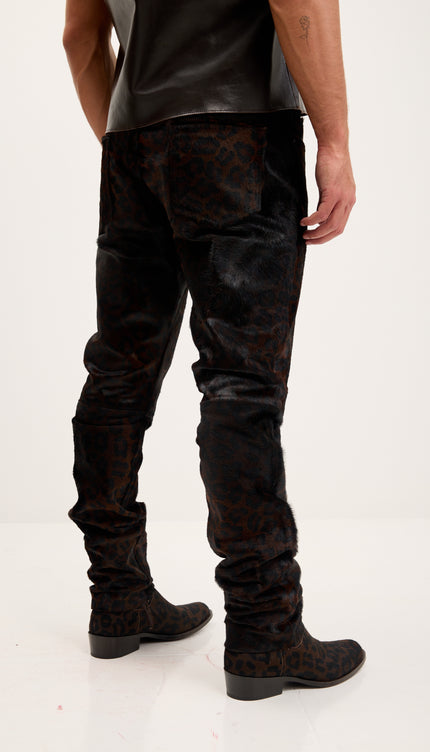 Calf Hair Slim Fit Pants - Black Leopard