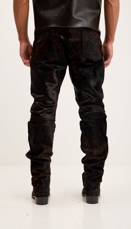 Calf Hair Slim Fit Pants - Black Leopard