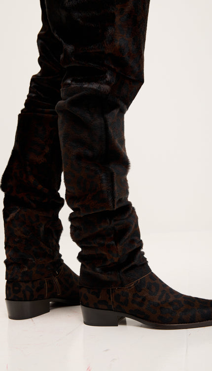 Calf Hair Slim Fit Pants - Black Leopard