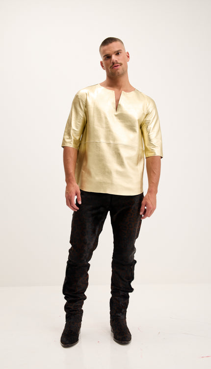 The Lambskin Leather Tank Top - Gold