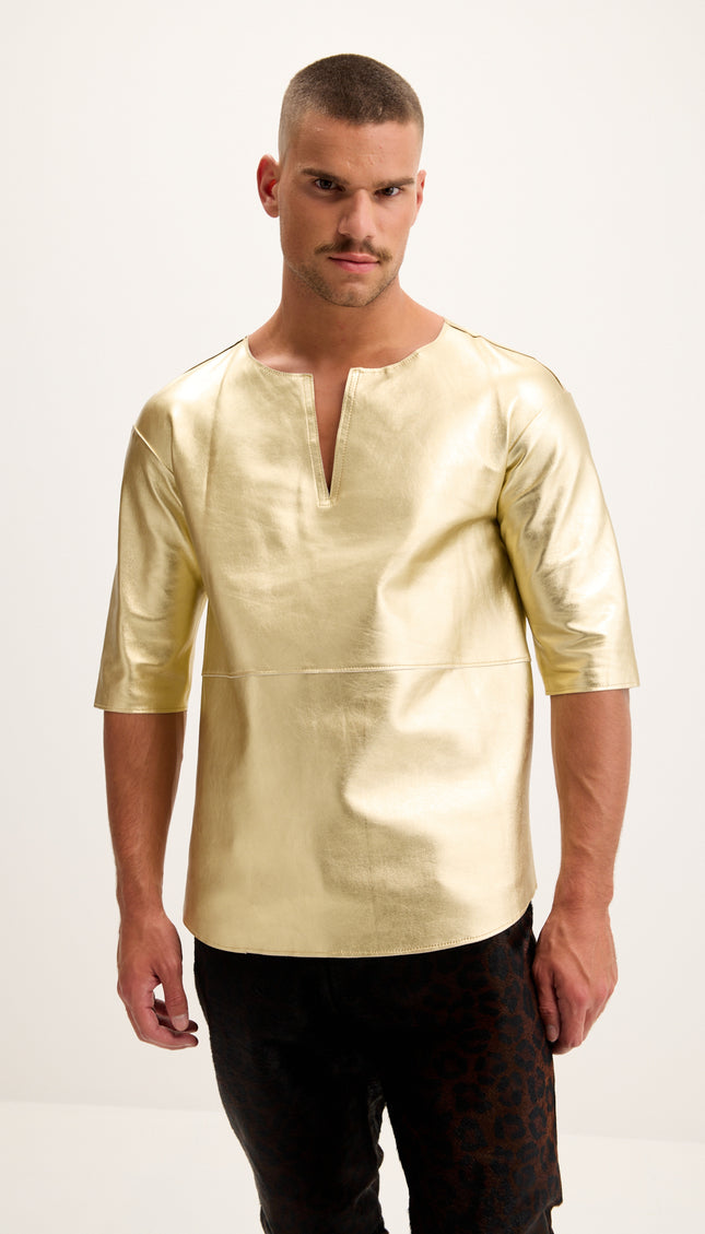 The Lambskin Leather Tank Top - Gold