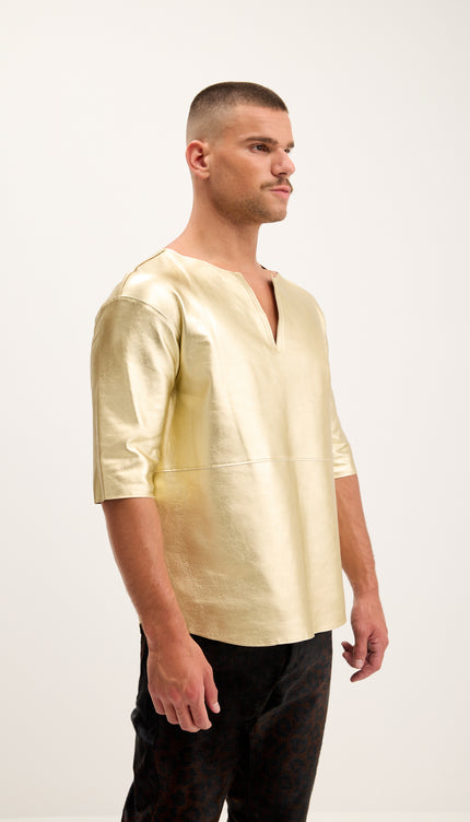 The Lambskin Leather Tank Top - Gold