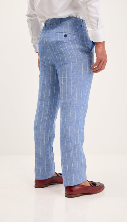 Costume croisé en pur lin à fines rayures - Bleu 