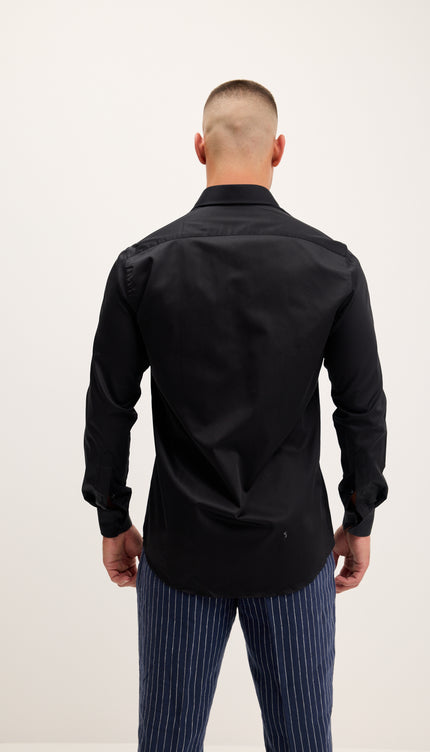 Pure Cotton Spread Collar Fitted Dress Shirt - Jet Black