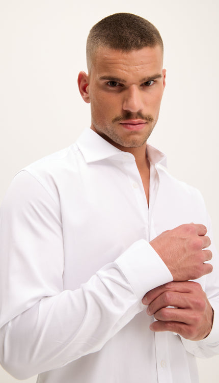 Pure Cotton Spread Collar Fitted Dress Shirt - Optic White
