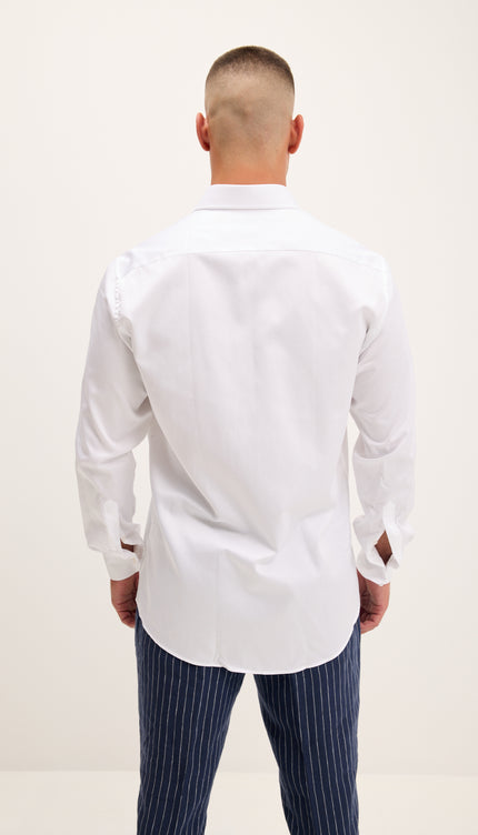 Pure Cotton Spread Collar Fitted Dress Shirt - Optic White