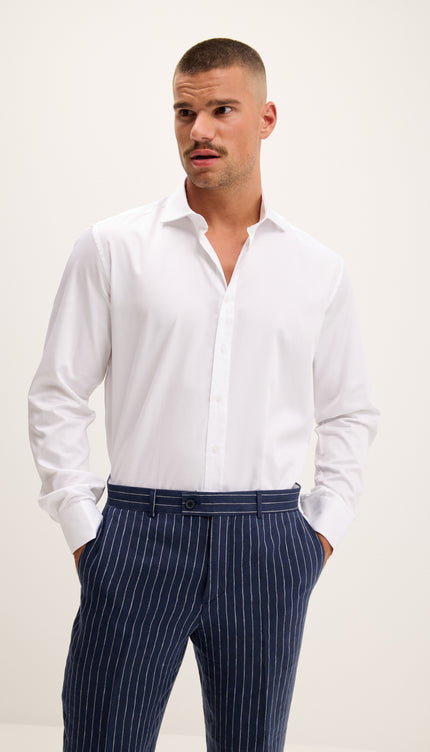 Pure Cotton Spread Collar Fitted Dress Shirt - Optic White