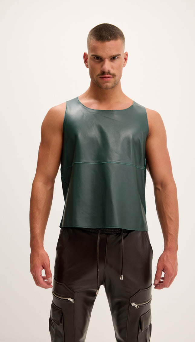 The Lambskin Leather Tank Top - Green