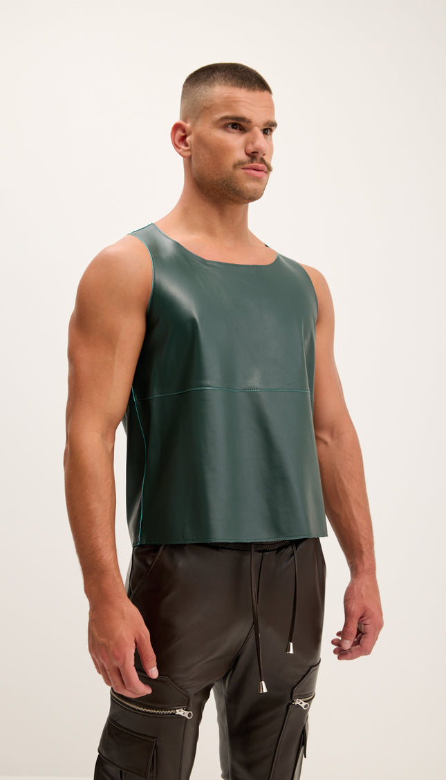 The Lambskin Leather Tank Top - Green