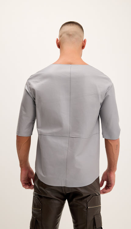The Lambskin Leather Three Quarter V Neck Shirt - Grey