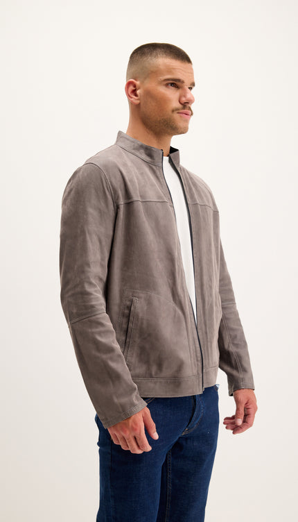Vanguard Reversible Perforated Suede & Leather Jacket - Khaki/Navy