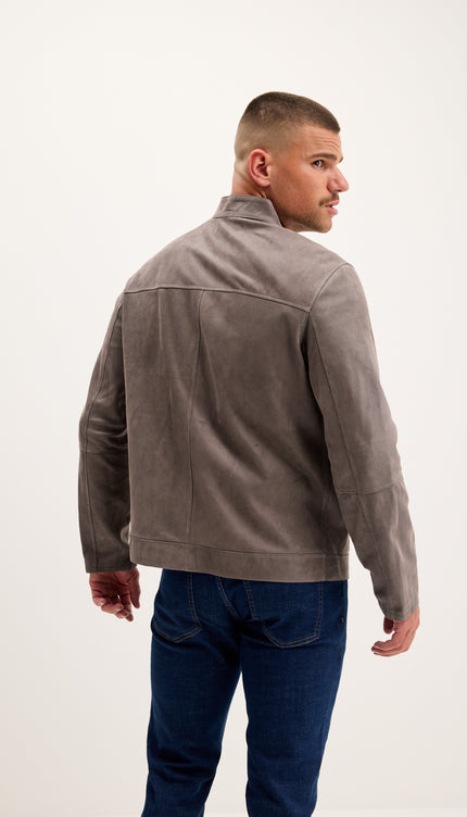 Vanguard Reversible Perforated Suede & Leather Jacket - Khaki/Navy