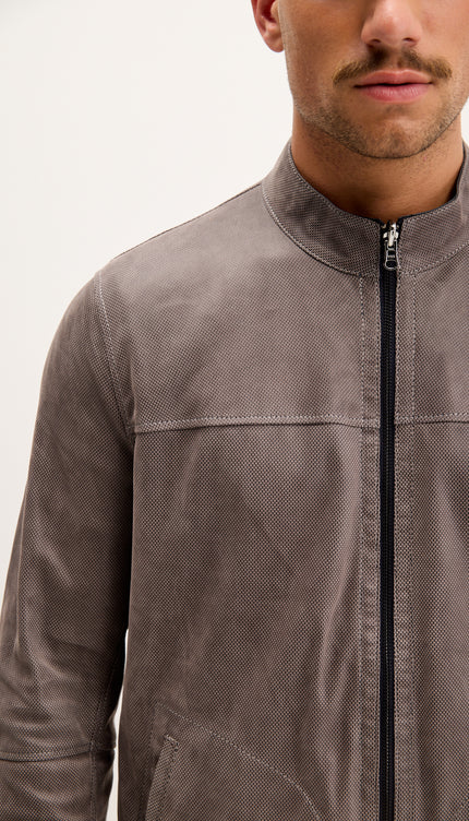 Vanguard Reversible Perforated Suede & Leather Jacket - Khaki/Navy