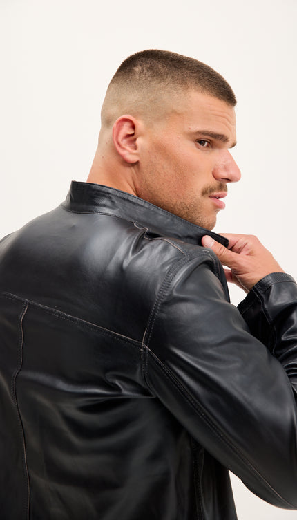 Vanguard Reversible Perforated Suede & Leather Jacket - Khaki/Navy