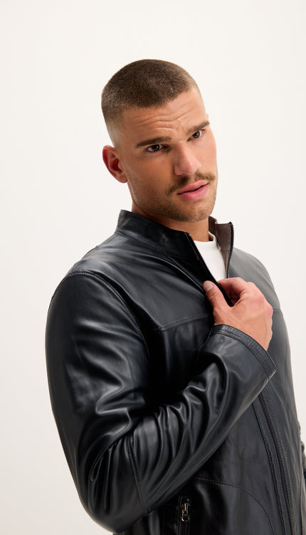 Vanguard Reversible Perforated Suede & Leather Jacket - Khaki/Navy