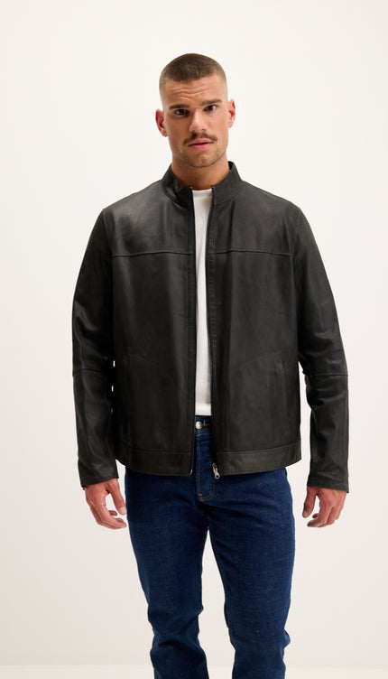 Vanguard Reversible Perforated Suede & Leather Jacket - Grey/Navy