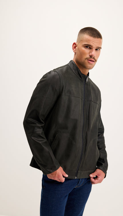 Vanguard Reversible Perforated Suede & Leather Jacket - Grey/Navy