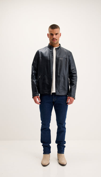 Vanguard Reversible Perforated Suede & Leather Jacket - Grey/Navy