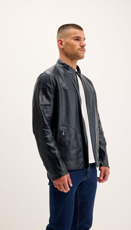 Vanguard Reversible Perforated Suede & Leather Jacket - Grey/Navy