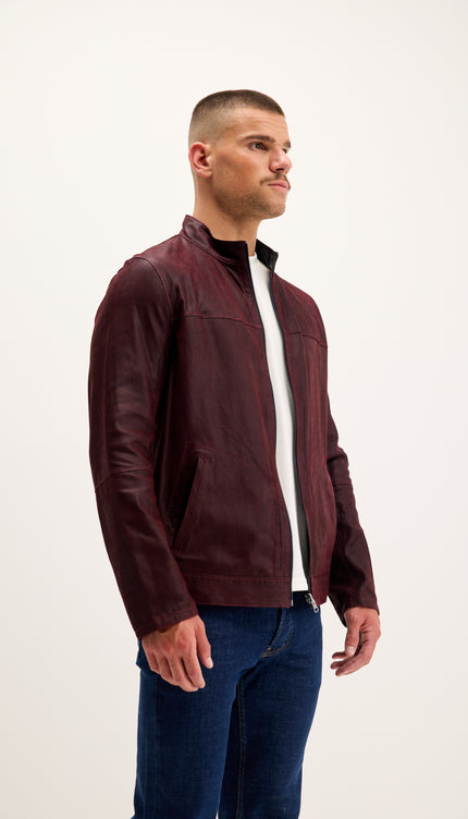 Vanguard Reversible Perforated Suede & Leather Jacket - Burgundy/Navy