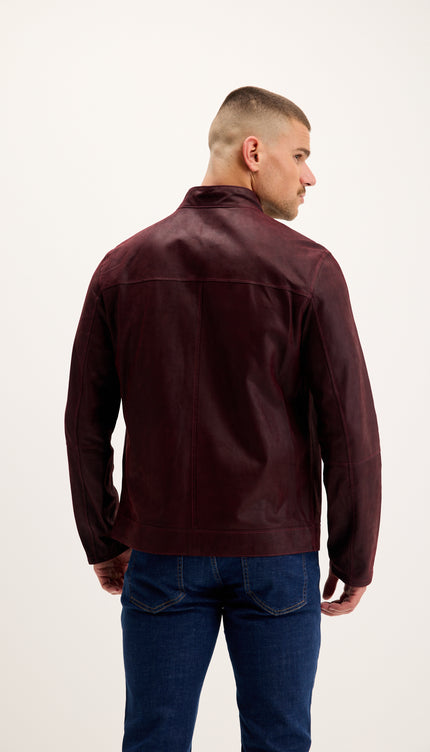 Vanguard Reversible Perforated Suede & Leather Jacket - Burgundy/Navy