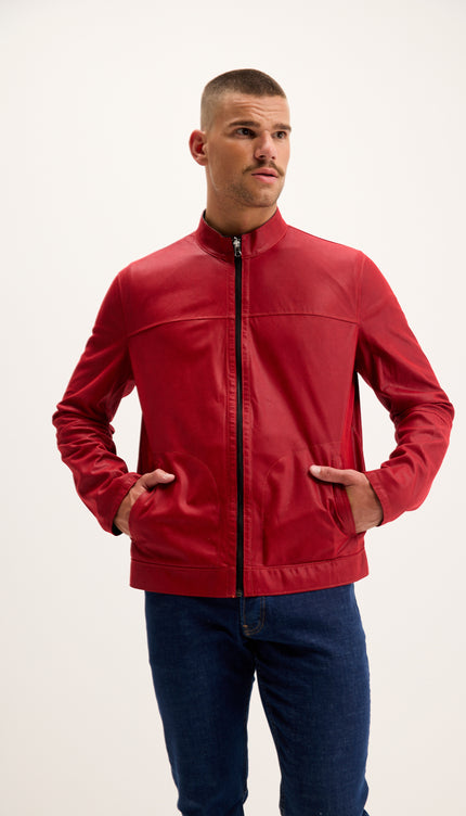 Vanguard Reversible Perforated Suede & Leather Jacket - Red/Navy