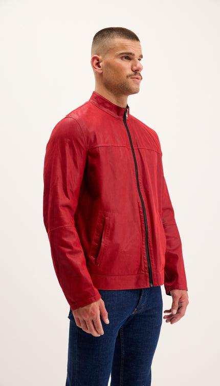 Vanguard Reversible Perforated Suede & Leather Jacket - Red/Navy