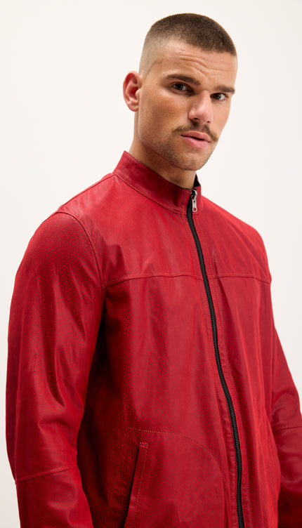 Vanguard Reversible Perforated Suede & Leather Jacket - Red/Navy