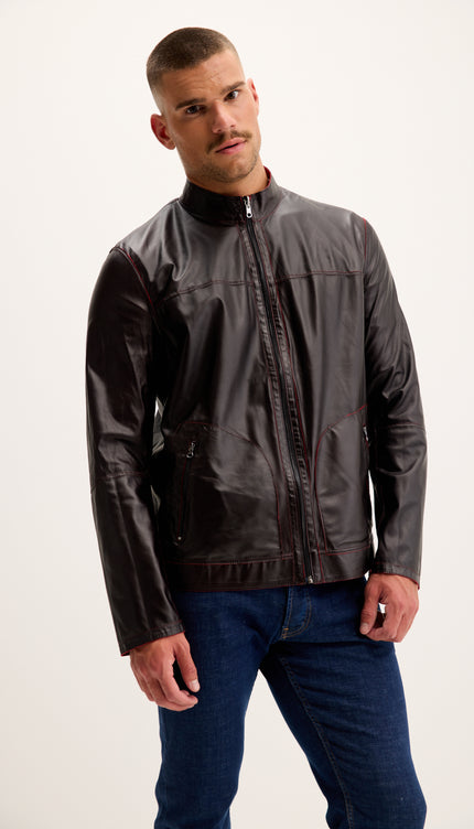 Vanguard Reversible Perforated Suede & Leather Jacket - Red/Navy