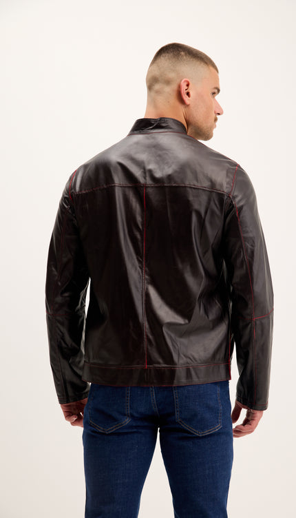 Vanguard Reversible Perforated Suede & Leather Jacket - Red/Navy