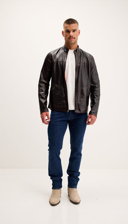 Vanguard Reversible Perforated Suede & Leather Jacket - Red/Navy