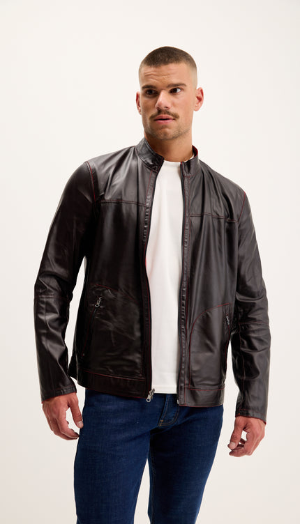 Vanguard Reversible Perforated Suede & Leather Jacket - Red/Navy