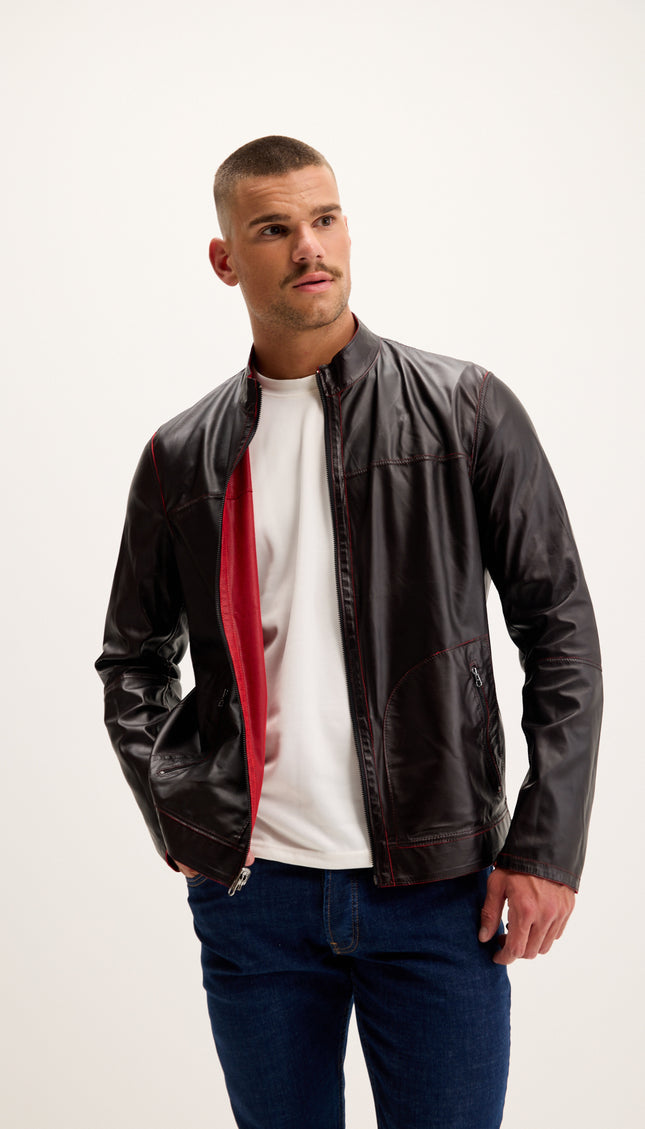 Vanguard Reversible Perforated Suede & Leather Jacket - Red/Navy