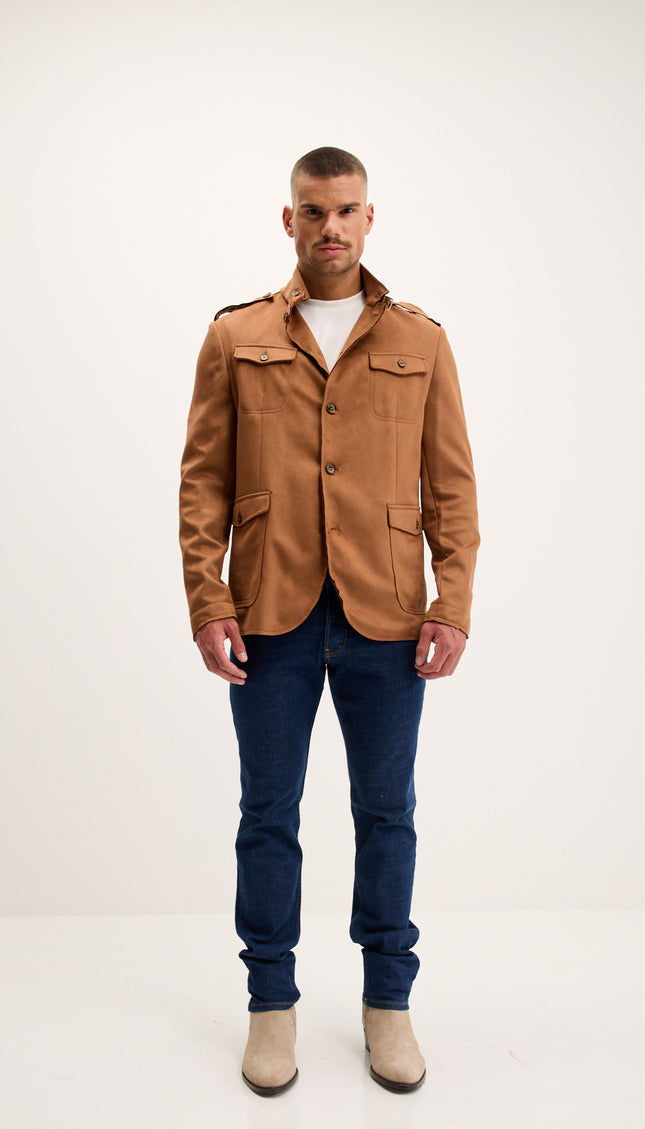 Microsuede Lightweight Safari Jacket - Camel