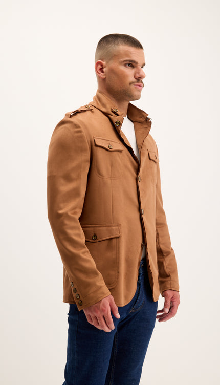 Microsuede Lightweight Safari Jacket - Camel