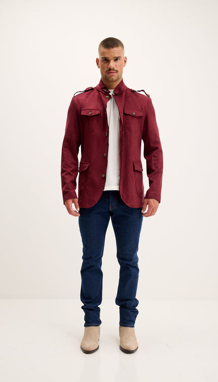 Microsuede Lightweight Safari Jacket - Wine