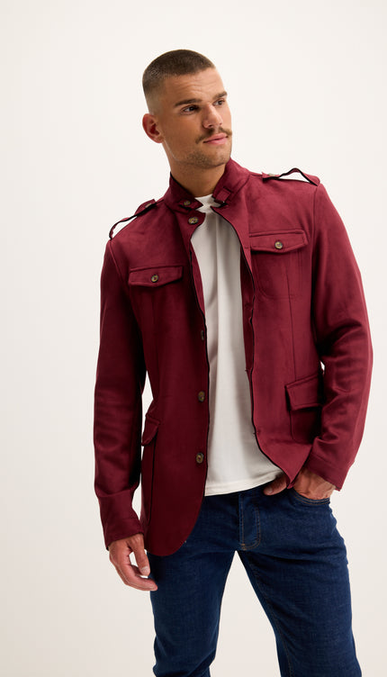 Microsuede Lightweight Safari Jacket - Wine