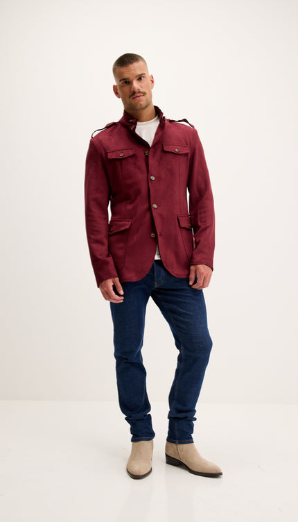 Microsuede Lightweight Safari Jacket - Wine