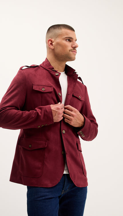Microsuede Lightweight Safari Jacket - Wine