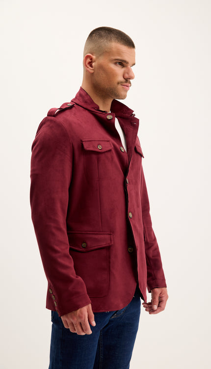 Microsuede Lightweight Safari Jacket - Wine