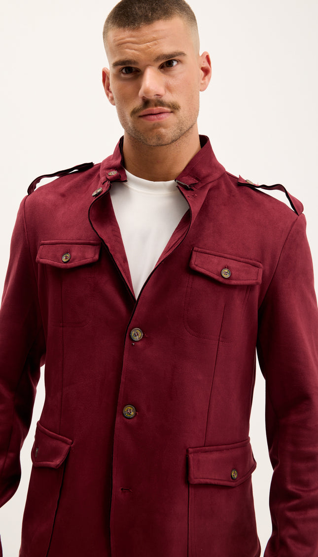 Faux Suede Safari Jacket Wine Ron Tomson