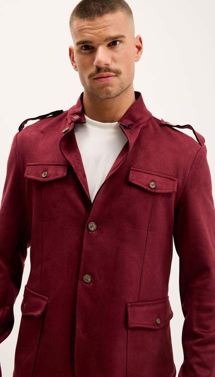 Microsuede Lightweight Safari Jacket - Wine
