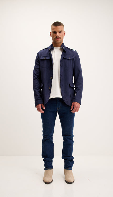 Microsuede Lightweight Safari Jacket - Navy