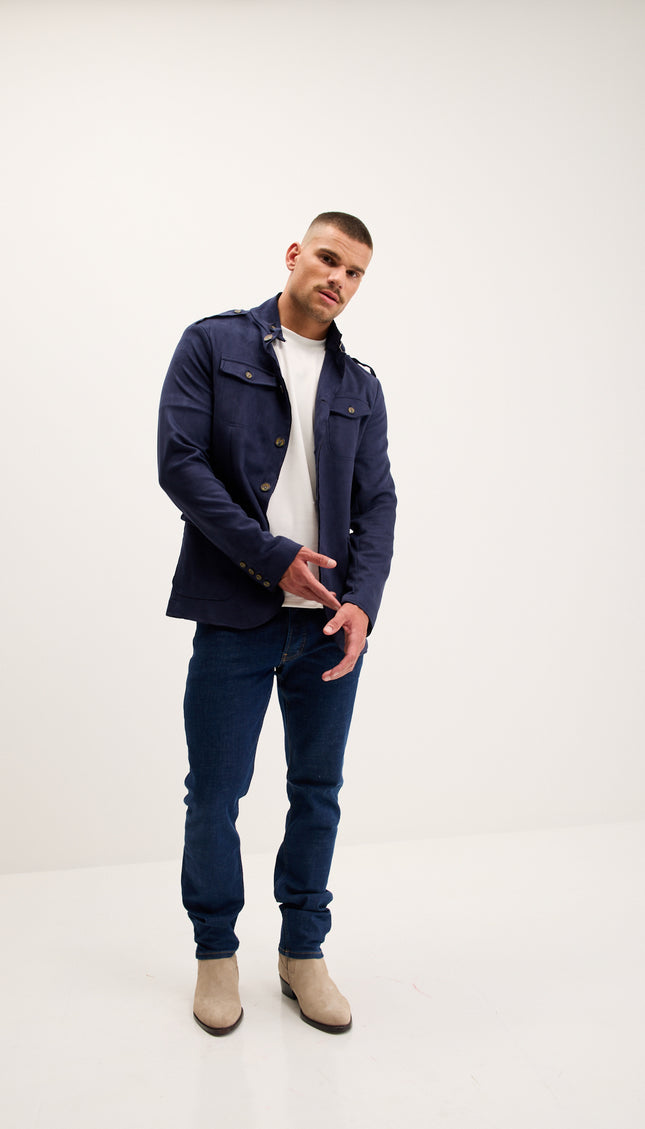 Microsuede Lightweight Safari Jacket - Navy